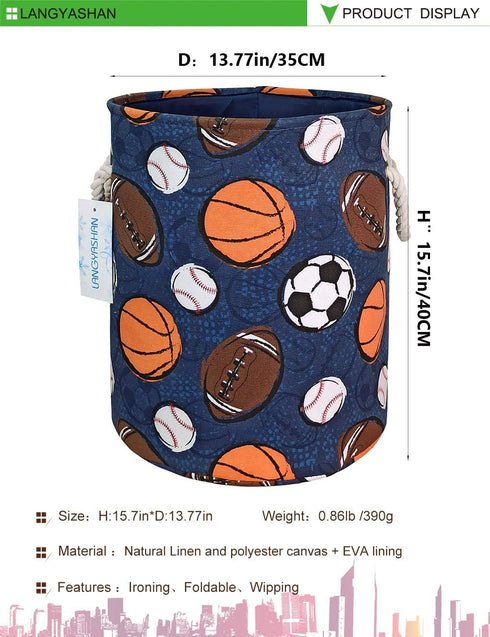 LANGYASHAN Laundry Basket Canvas Collapsible Organizer Storage Basket for Boys Girls Laundry Hamper