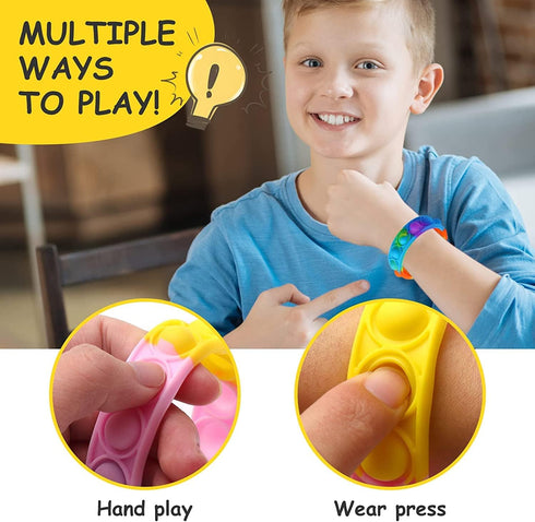 NUENUN 120 Pcs Random Pop Fidget Toy Fidget Bracelet, Sensory ToysMochi SquishiesWearable Push Poping Bubble Sensory