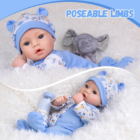 18'' Set 3+ Aori Reborn Baby Dolls Boy - Realistic Newborn Baby Doll with Blue Feeding & Birth Certificate - Lifelike