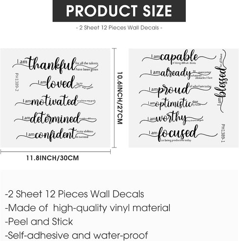 Epakh 2 Sheets Black Motivational Wall Stickers Decor, Inspirational Quote Vinyl Decal Art for Living Room, Bedroom,
