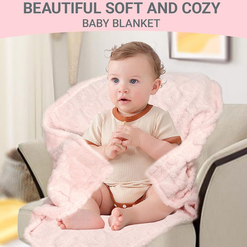 BYKOSY 5 30"x40" Pcs Baby Blanket Heart Checkered Ultra Soft Gift-Ready Plush for Newborns, Nursery & Stroller Beige