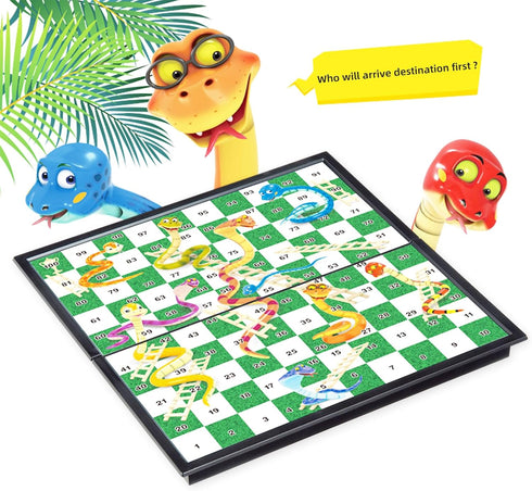 Travel Board Games Small Magnetic Snakes and Ladders, 9.7 Inches Portable Folding Board