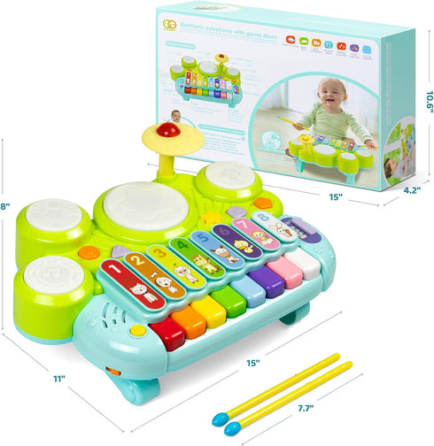 Marstone Musical Toys for Toddlers 1-3, Baby Piano Keyboard for 1 Year Old, Xylophone Drum Set Music Toys with Lights