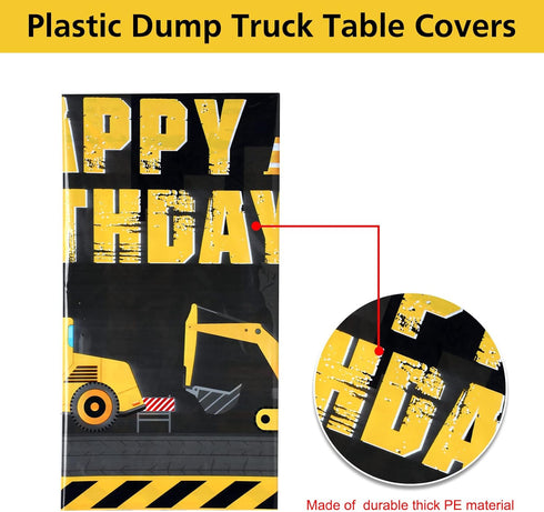 Tatuo Construction Happy Birthday Tablecloth - Dump Truck Plastic Covers for Kid Boy Party (Black)
