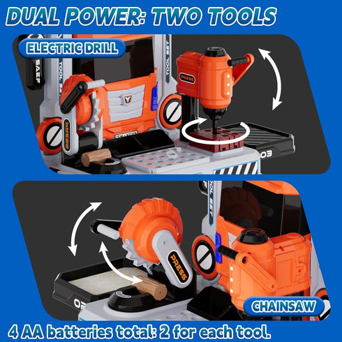 Set 68 Set 3-5, Kids Tool Bench with Electric Drill & Work Clothes, PCS Realistic Toddler Tool for Ages STEM Workbench