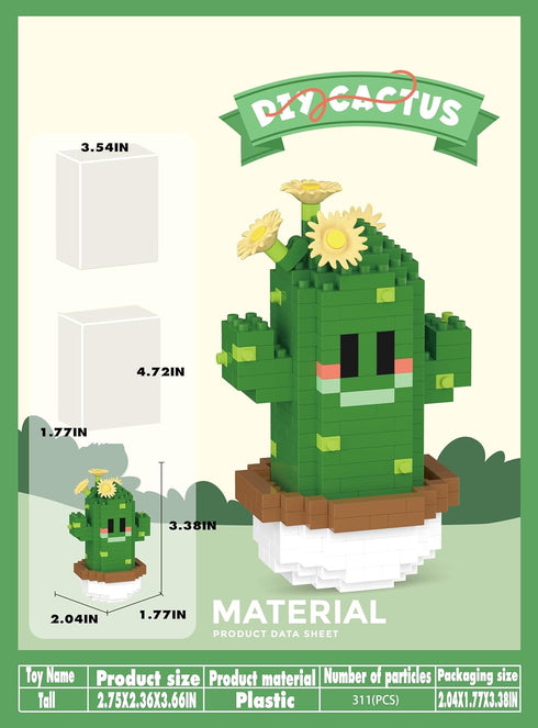 Jollcnoia Tall Mini Cute Cactus Succulent Plants Bonsai Building Toy Potted Plant Blocks Particle Flower Botanical