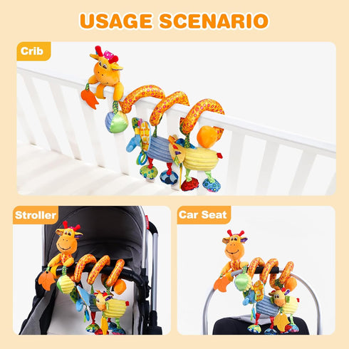 Jollybaby Plush Hanging Spiral Activity Toy for Car Seat, Crib, with Music Box, Rattles, Giraffe