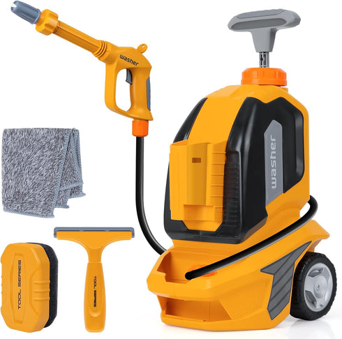 Kids Clean Car Washer Toys with Scraper, Sponge, and Towel - Pretend Play Car Wash Gun for Boys and Girls Gift