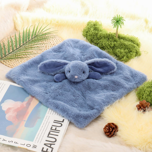 Apricot Lamb Stuffed Animals, Navy Blue Bunny Rabbit Security Blanket, Plush Baby Lovey for Nursery