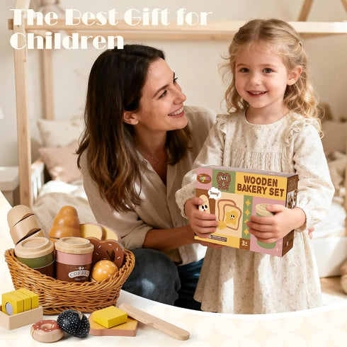 Sets 3-5 3 4 5 6 Toyssa Wooden Play Food for Kids Kitchen, Bakery Pretend Play Toy Food for Toddlers with Cutting Bread