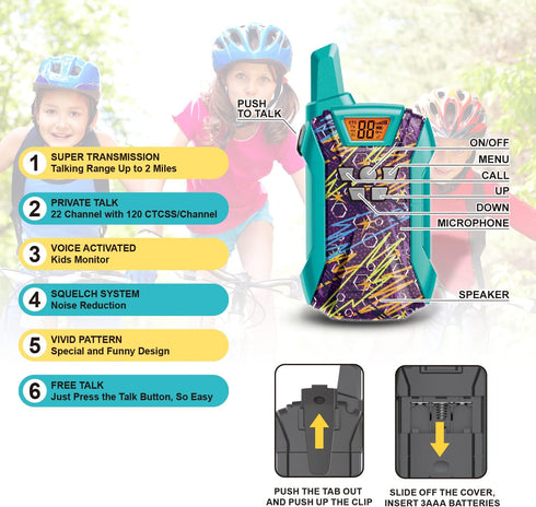 Walkie Talkies, 22 Channels Long Range for Boys Girls, Outdoor Camping Gear Toys for Kids Ages 4-12