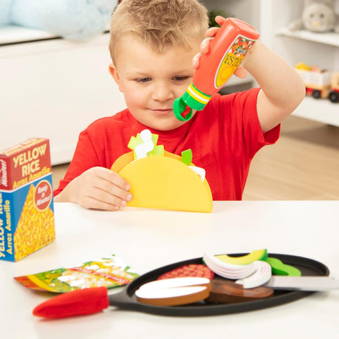 Melissa & Doug Fill & Fold Taco & Tortilla Set, 43 Pieces – Sliceable Wooden Mexican Play Food, Skillet - FSC Certified