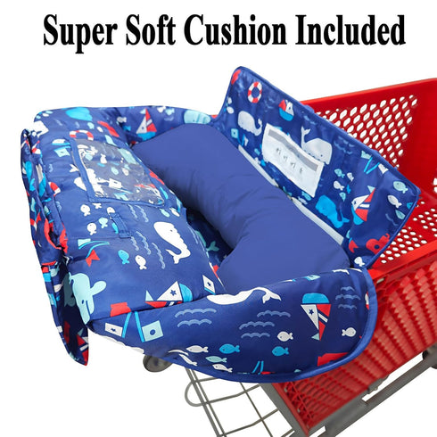 2-in-1 Soft Pillow Attached Shopping Cart and High Chair Cover for Baby, Cotton Padded Cart Cover, Fold'n Roll Style