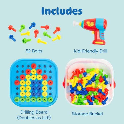 Set Set, 3+ Educational Insights Design & Drill Bolt-It Bucket - Construction Toys & Toddler Tools, Kids Tool with Real