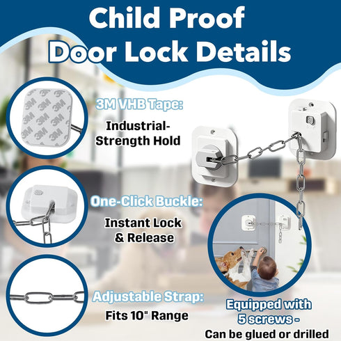 Hyparade 3M Child Proof Door Locks, No-Drill Adjustable Baby Safety Locks with Strong Adhesive, Ideal
