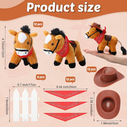 VercanMonth 42 12 12 Pcs Adopt a Horse Party Favor for Kids Mini Plush Stuffed Horses with Tiny Cowboy Hats and Bandana