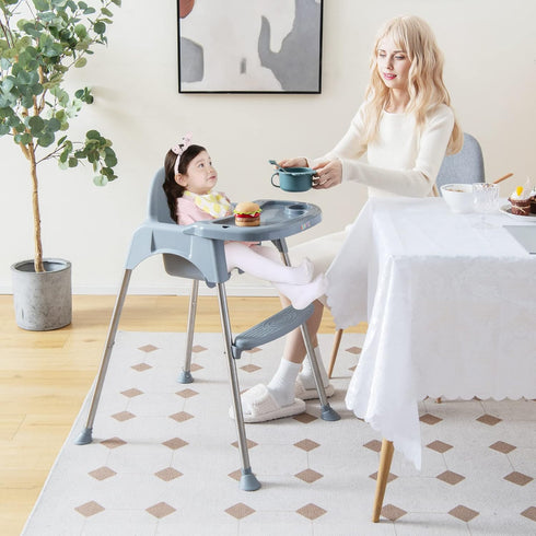4 1 6-36 BABY JOY Baby High Chair, in Convertible High Chair with Adjustable Legs, Double Removable Tray, Safety