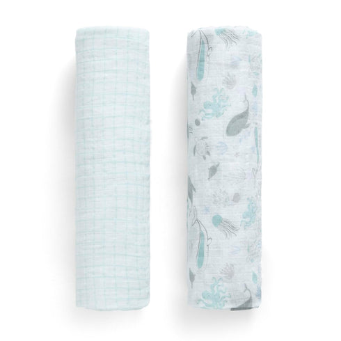 Delta Children 100% Cotton Muslin Baby Receiving Blankets, 47x47 Inches, Pack of 2, Sea Life