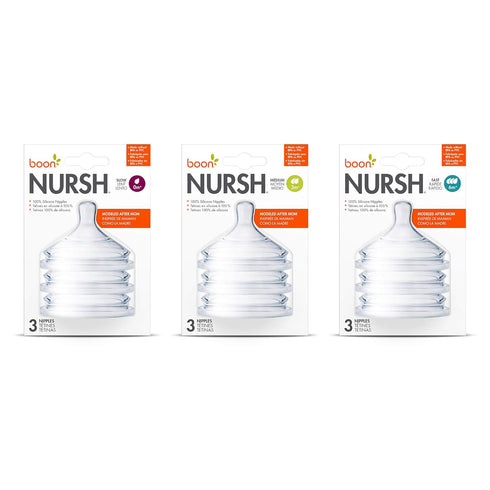 3 Count Boon Nursh Silicone Baby Bottle Nipples - Bottle Nipples for Boon Nursh Baby Bottles - Baby Bottle-Feeding