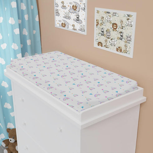 Rainbow Changing Pad Covers, Cute Colorful Changing Table Cover for Boys Girls, Ultra Soft Breathable Stretchy Diaper