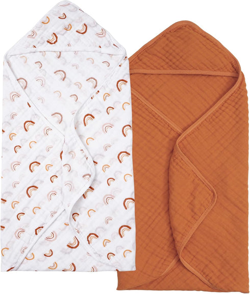 PHF 2 Pack Baby Hooded Towels, 100% Muslin Cotton Baby Bath Towel