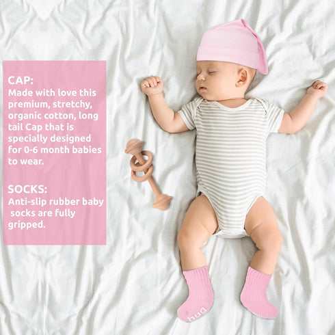 Set Newborn Baby Gift | Baby Gift Basket | Newborn Blanket, Wooden Teether, Security Blanket, Cap, Baby Bibs, Socks