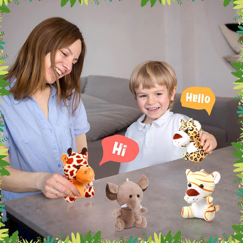 18 4.8 Inch Summer, HyDren Pcs Small Safari Stuffed Animals Bulk Jungle Animal Mini Plush Toy Lion Tiger Elephant