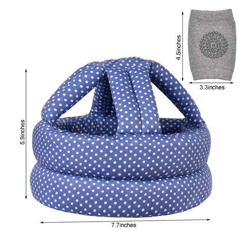 Baby Helmet & Baby Knee Pads for Crawling - Infant Helmet & Walking Baby Helmet for Age 6-36 Months, Blue Dots