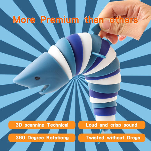 MEIEST Toy,3D Fidget Slug Articulated Stretch Shark Stress Reliever Hand Toy, Sensory Stress Relief Toys for Adults