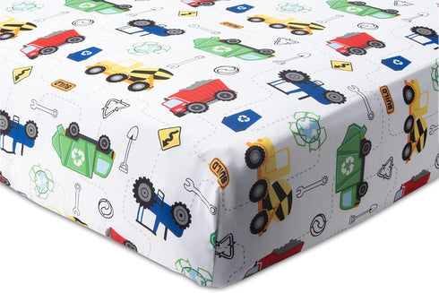 Baby Boom 4 Set, Set Funhouse Construction Area Piece Toddler Bedding Trucks Includes Comforter, Sheet Fitted + Top