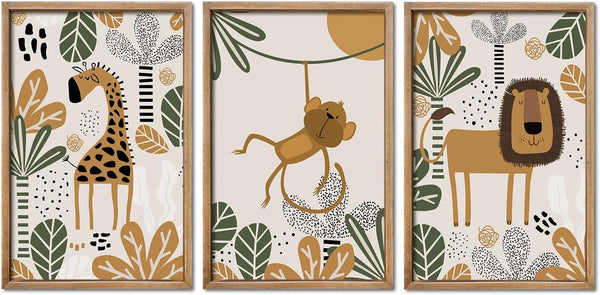 YWJKWLGS Boho Safari Nursery Wall Art Set of 3, 16x24 Inch Natural Solid