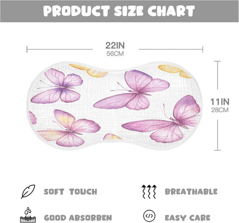 YETTASBIN Pink Purple Butterflies Muslin Baby Burp Cloth, Super Soft Absorbent Cotton Burp Rag Baby Bibs Feeding Cloth