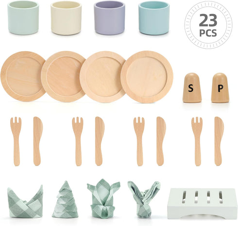 Set Set Wooden Toy Dish Toddler Plates and Cutlery Children's Kitchens Accessories Kids Role Play Food Gift for Girls