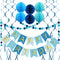 Blue Birthday Decorations with Happy Birthday Banner, Paper Honeycomb Balls, Circle Garland, Hanging Swirl Decorations