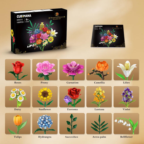 Set, 1043 15 CUBIMANA Flower Bouquet Building PCS Bouquet Botanicals Collection for Mom Wife, Artificial Flowers