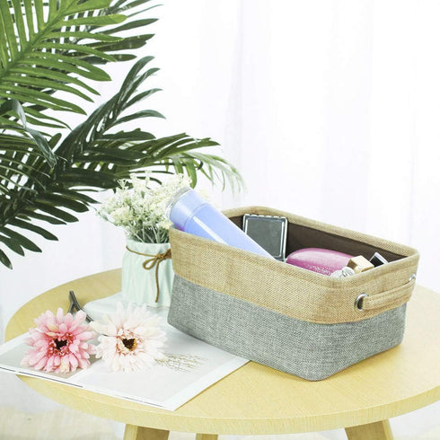 uxcell Gray Small Collapsible Fabric Storage Basket Bins with Dual Handles, Foldable Toy Bins for Home Organizer