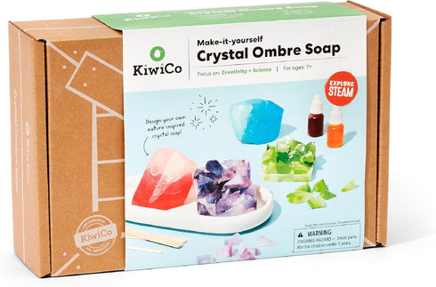 Set 7+ KiwiCo Crystal Geode Soapmaking Kit | Complete Includes Beaker, Clear Soap, Molds, Mixing Sticks, Mica Powder