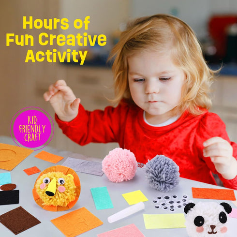 Pom Pom Craft Kit - Animal Art Project, DIY Plush Crafts for Kids, Toddler Activity Gift for Ages 6-9