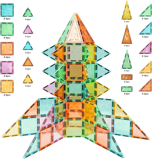 100-Piece Set 3+ Magnetic Tiles for Kids, Magnetic Building Blocks STEM Toys for Age Boys and Girls, Educational Magnet