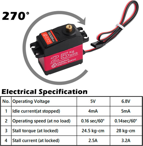 DS3225 Update Servo, DS3225MG 25Kg RC Digital Servo, Full Metal Gear with 25T Servo Horn Arm, PWM Control 270 Degree
