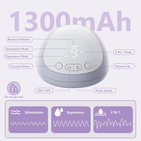 3 Modes/9 25/21/17mm Insert,2 Count Hands Free Breast Pump:Wearable Breast Pump Portable with Levels/LED Display - Low