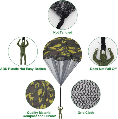 10&12&15 Pcs Parachute Toy, Camo Parachute Men Toy for Outdoor Flying Gifts, Tangle Free Throwing Hand Toy