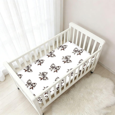 CZXW 52" 28" Cow Print Bows Crib Sheets Fitted x Natural Cotton Soft & Breathable for Baby Crib Mattress