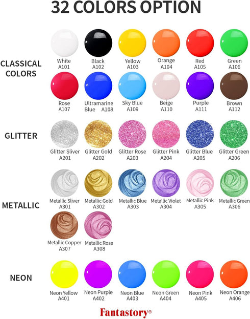 32 (2 oz fantastory Tempera Paint for Kids Colors Each) Washable Tempera Paint, Kids Poster Paint Sponge Painting