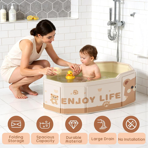 Xynzanic 3M-8Y, Foldable Baby Bath, Collapsible Baby Bathtub Portable Travel Baby Bath Tub with Non-Slip Base, Pop Up