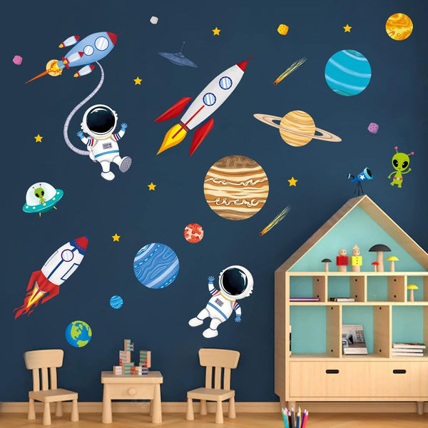 decalmile Outer Space Wall Decals, Rocket Planets Astronaut Stickers for Baby Nursery Boys Bedroom Decor