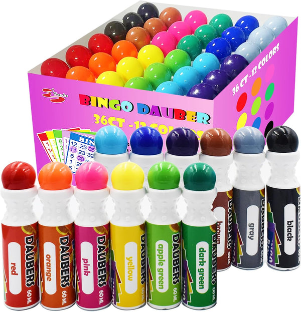 Yuanhe Bingo Daubers Dot Markers - Mixed Colors Set of 36 Pack-12Colors