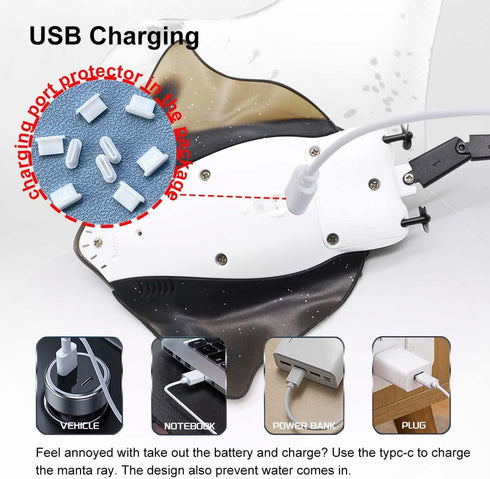 Summer 8-12 Pool Toys Remote Control Stingray Diving into Water High Simulation Robot Manta ray Lights Rechargeable