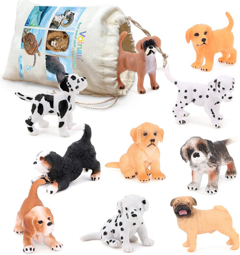 Volnau Dog Figurines Animal Toys - 10PCS Mini Puppy Figures for Kids, Toddlers Decorations, Educational Cake Topper Set
