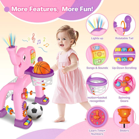 1 2 3 Shemira Toddler Basketball Hoop & Soccer Goal Activity Center Toys with Light & Music,Elephant Toddlers Musical